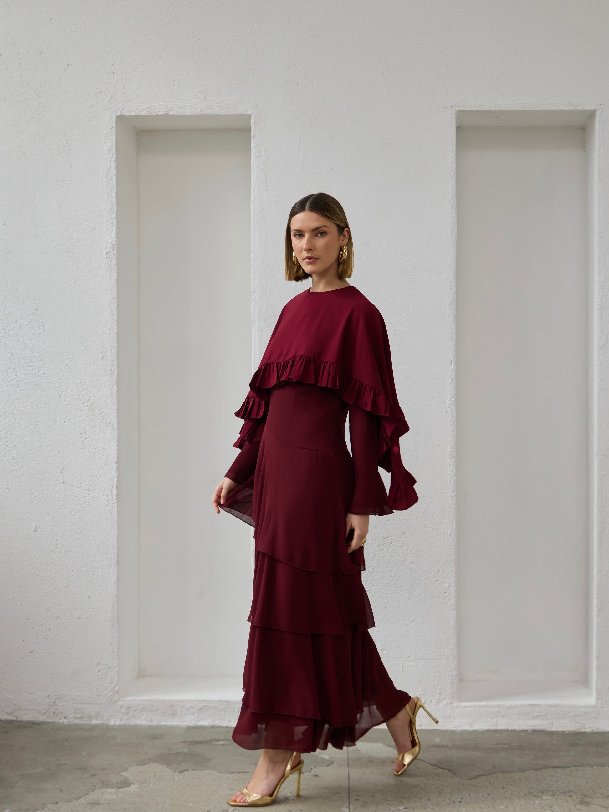 plum red dress Ladies - Plum Red Draped One-Shoulder Dress - Size: XL